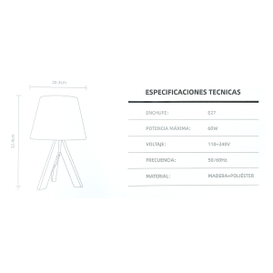 Pack 2 Lámparas de velador trípode nórdico de madera artelux con pantalla