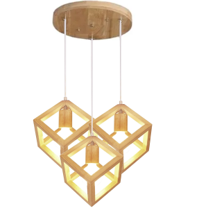 Lámpara colgante de madera geometric cubo 3 luces