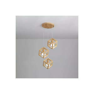 Lámpara colgante de madera geometric cubo 3 luces