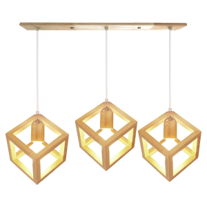 Lámpara colgante de madera geometric cubo 3 luces riel