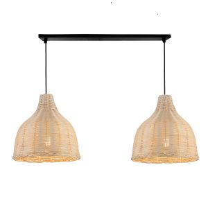 Lámpara bambu 2 luces riel 60 cms kozu tejido natural rosca E27